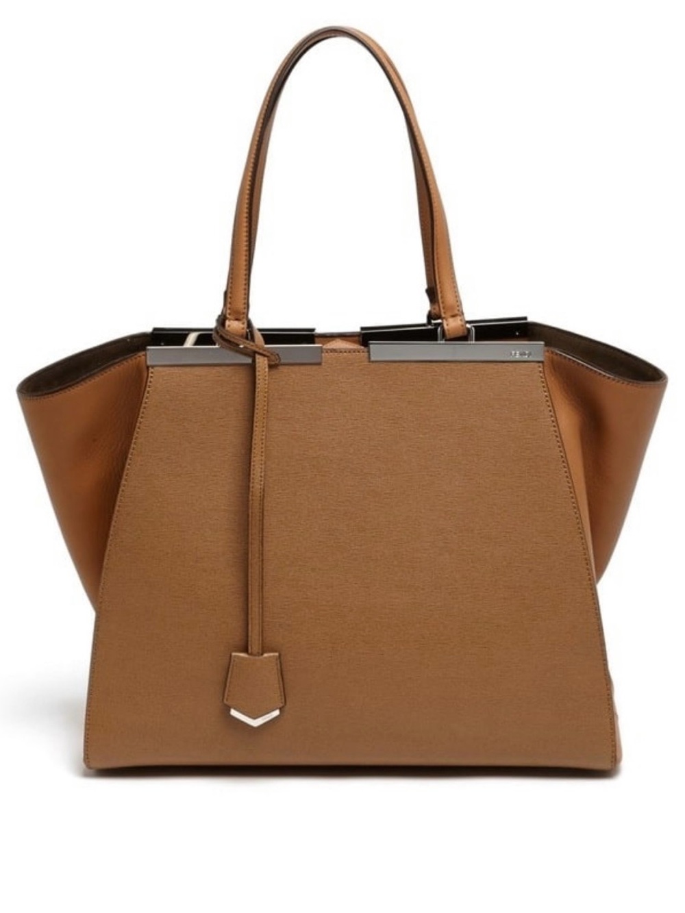Fendi 3jours Tan Leather Structured Tote with Silver Accents